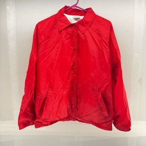 Vintage 80 Sears Red Nylon Coaches Jacket Lined Snap Front USA Womens L 16-18